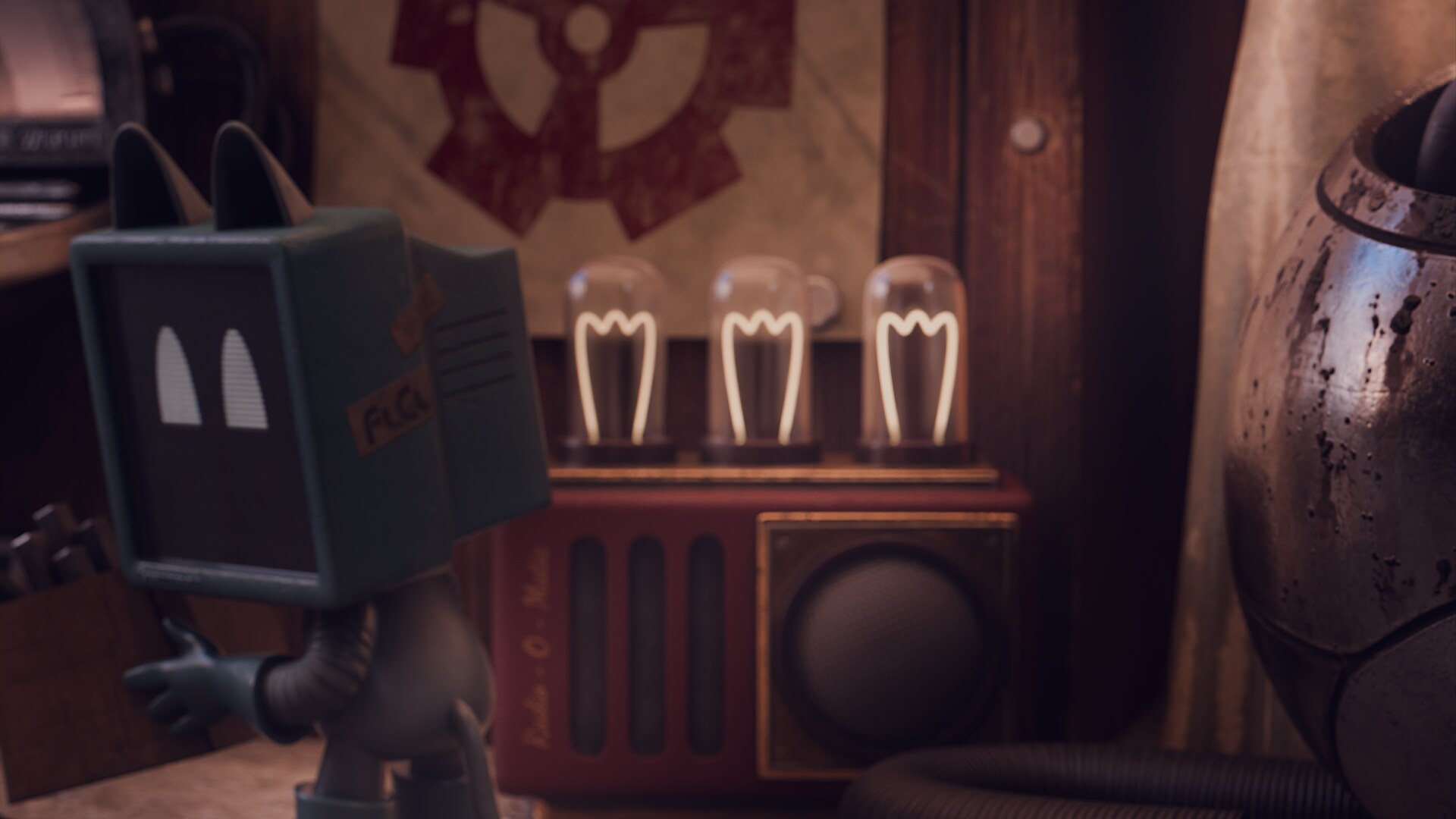 Junk Shop, retro TV robot — 85 mm, DoF f/2.5, 0,015 €